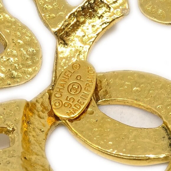 Chanel Flower Dangle Earrings Clip-On Gold 95P 152612 - Picture 4 of 4